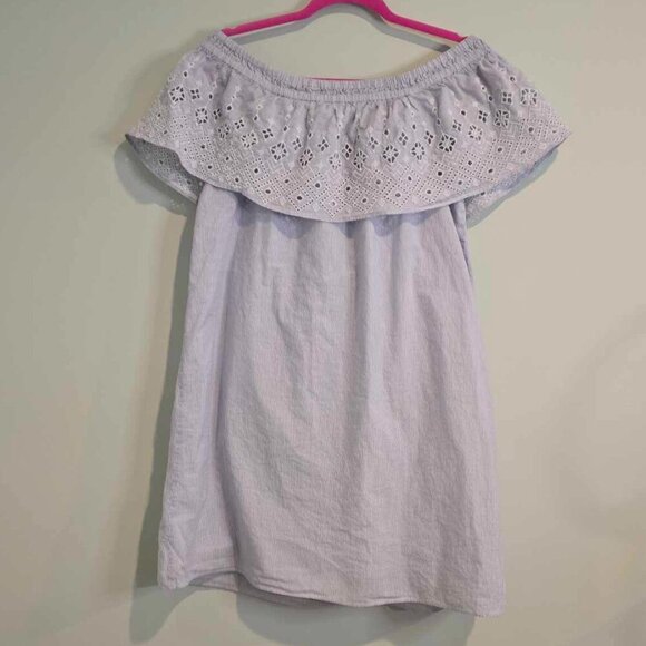 LOFT Eyelet Pin Striped Off the Shoulder Dress - Picture 6 of 9